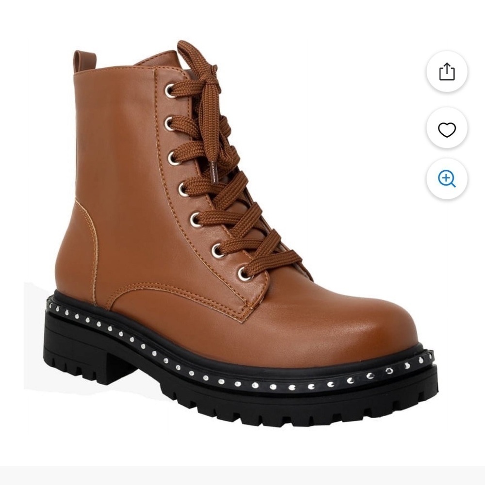 Chase & Chloe Women's Lace Up Combat Boots Studded Sole Chunky Lug Sz 8 Cognac